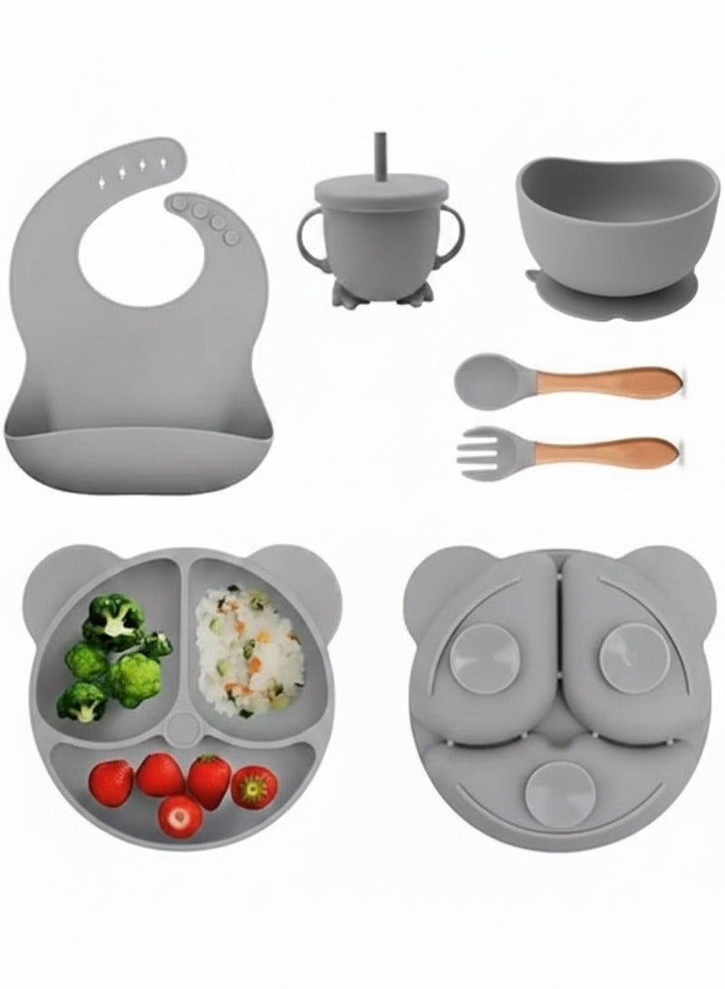 Silicone Baby Feeding Set with Suction Bowl, Bear Plate, Bib and Utensils, Random Colour - Image 1